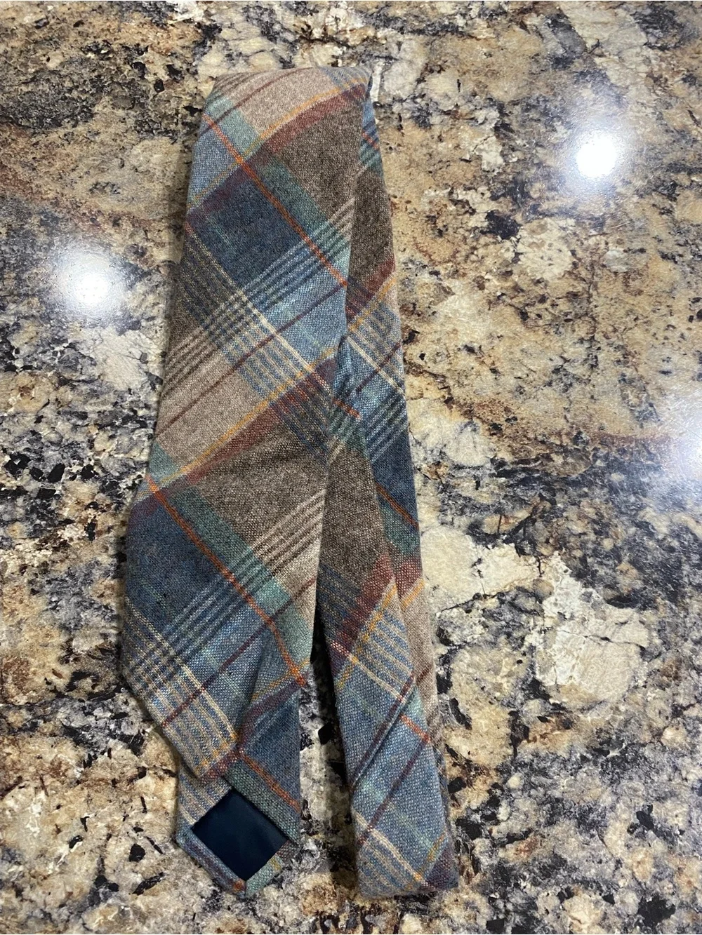 Pendleton Vintage Wool Tartan Tie Gray Blue Brown Rust Preppy Plaid Academia